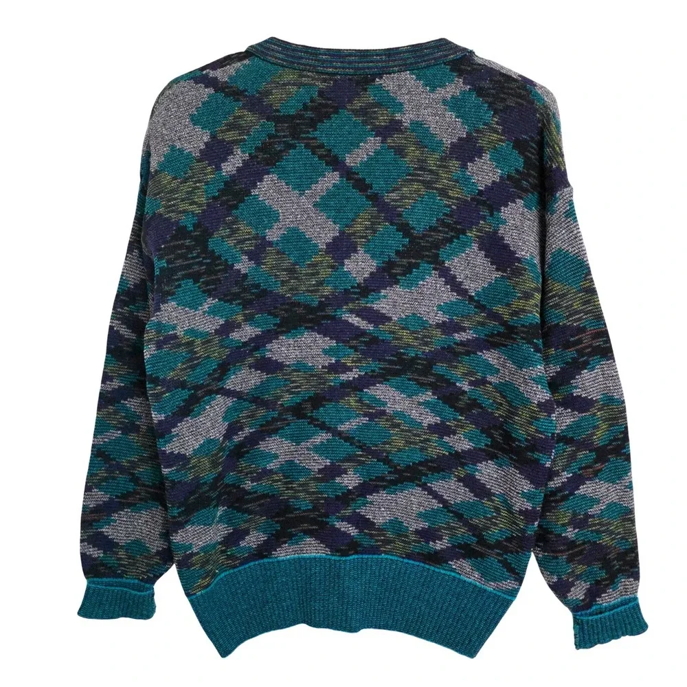 VTG Mondo di Marco Teal Purple Geometric Grandpa Cardigan Sweater. Italy‎ Med
